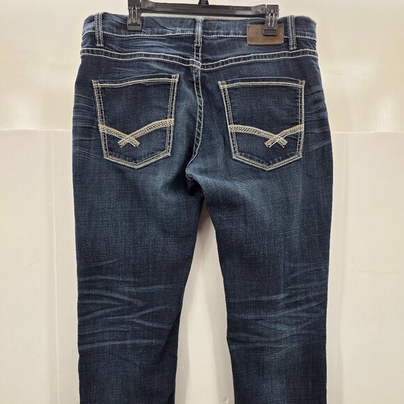 BKE Jeans Mens 36x31 Blue Denim Tyler Straight Leg Buckle Distressed Dark Wash - Picture 2 of 9